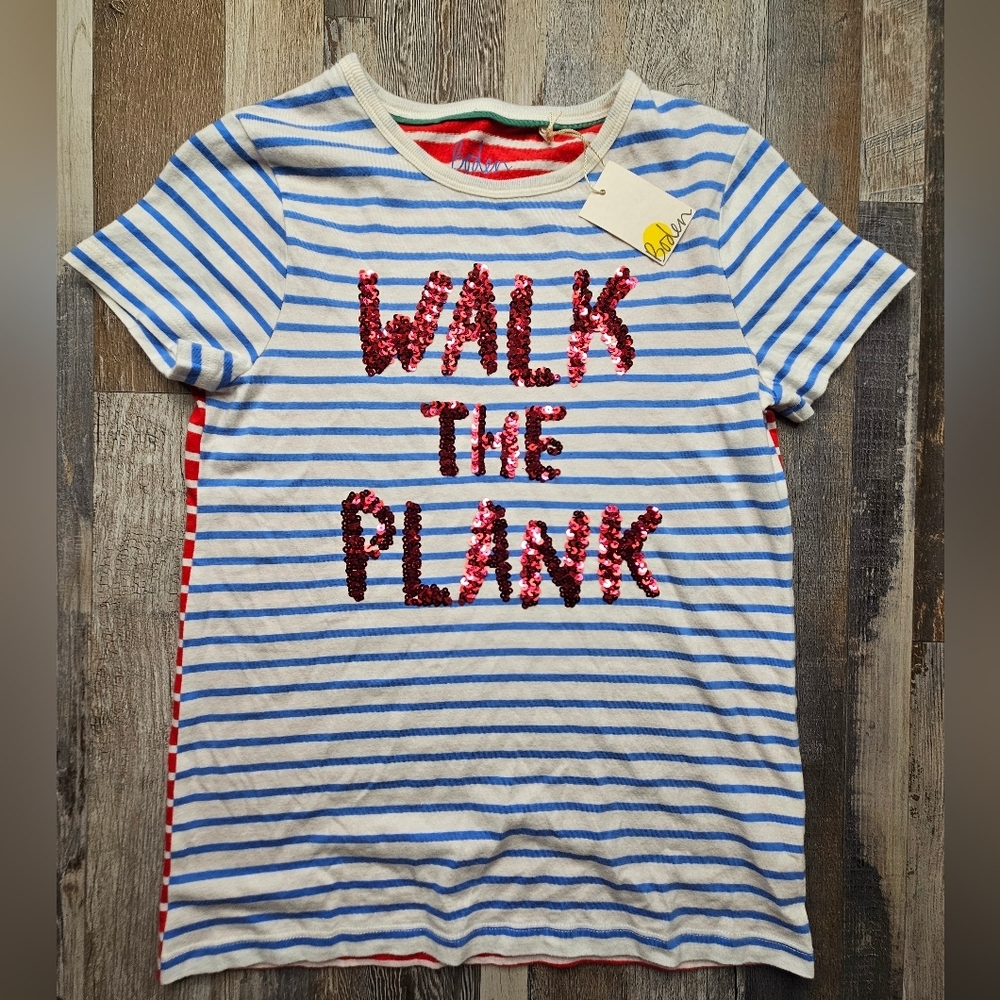 Boden NEW Girl's Youth Striped Tshirt Walk The Plank Sequins Size 13-14Y